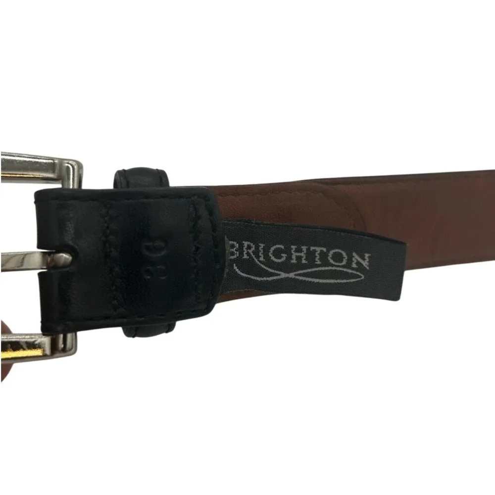 Vintage Brighton Black Leather Belt Silver Buckle Textured Men's‎ Size 36